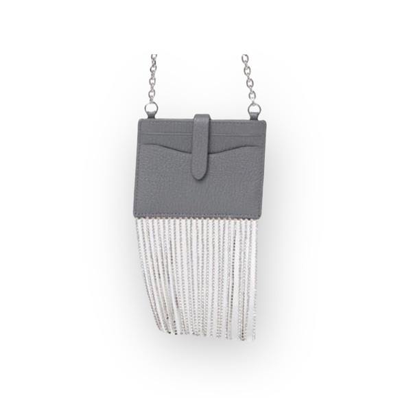 new Rebecca Minkoff ᯾ Leather Crystal Fringe Card Case Chain Handbag ᯾ Steel ᯾ - Picture 3 of 16